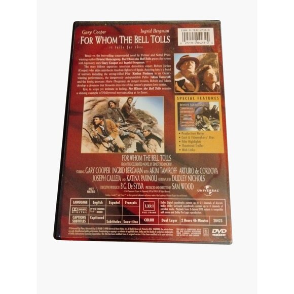 For Whom The Bell Tolls DVD Gary Cooper Ingrid Bergman Universal 1943 - Picture 2 of 6